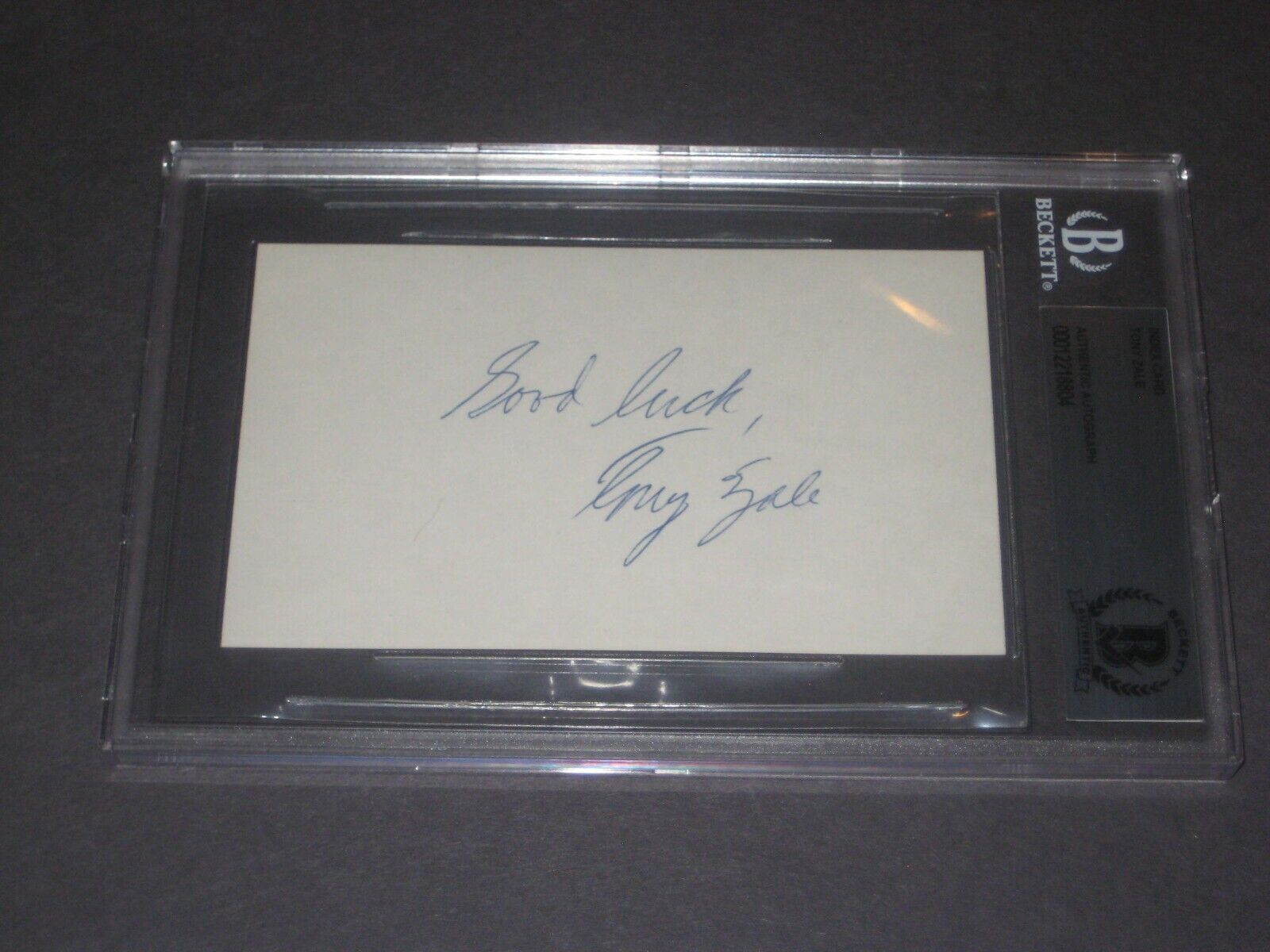 Tony Zale Signed Index Card - Beckett Authenticated W/ Inscription
