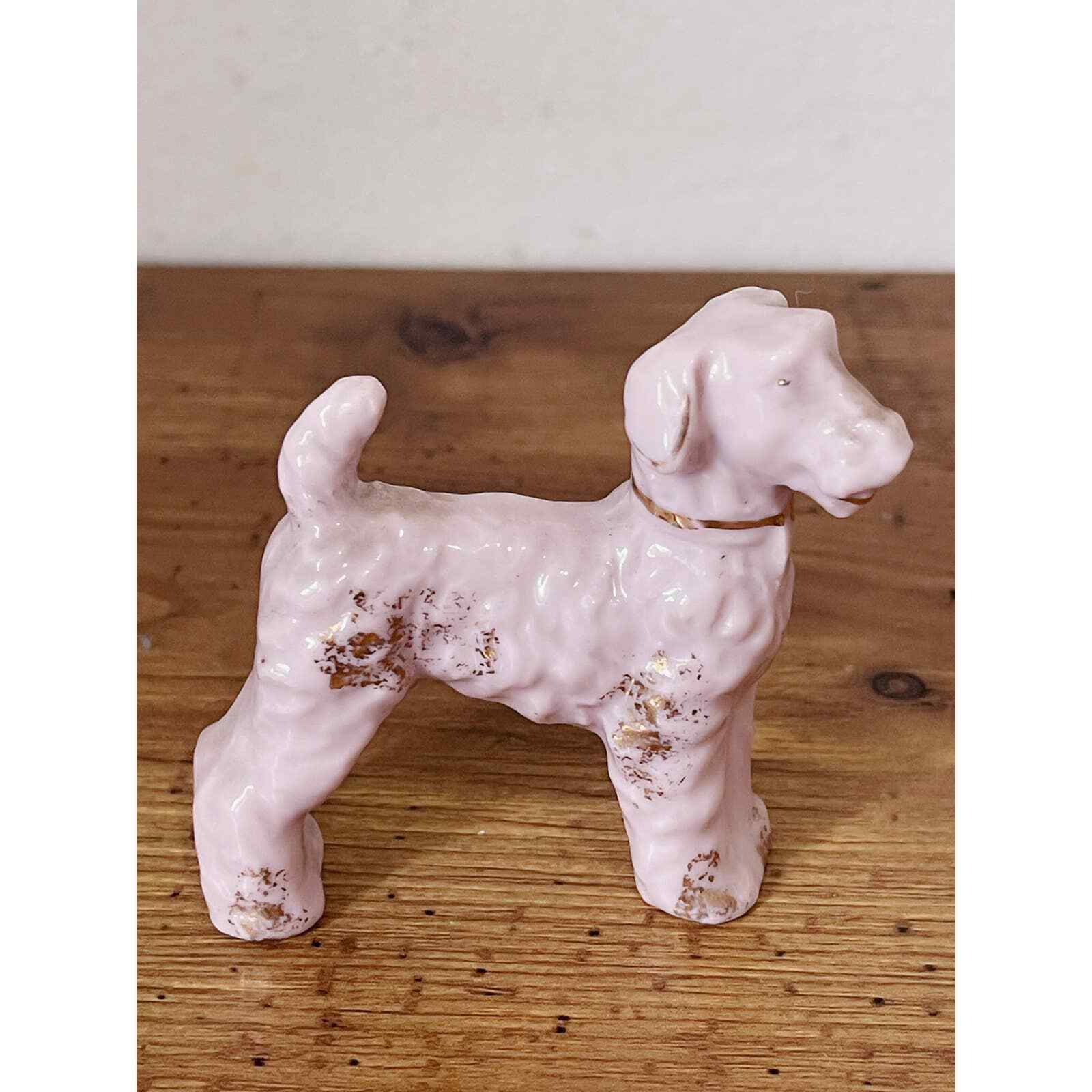 Vintage Pink Dog Gold Accent Kitschy Dog Figurine