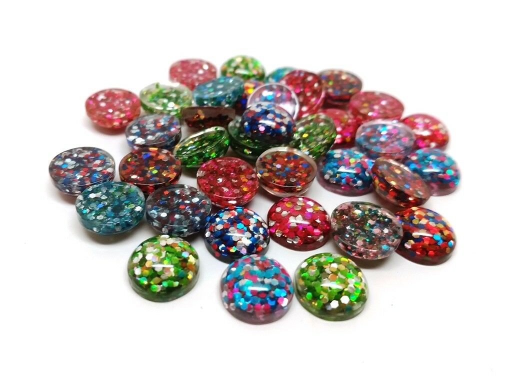 12mm Circle Round Resin Faux Druzy Drusy Cabochons - Glitter -10 Pieces Per Pack