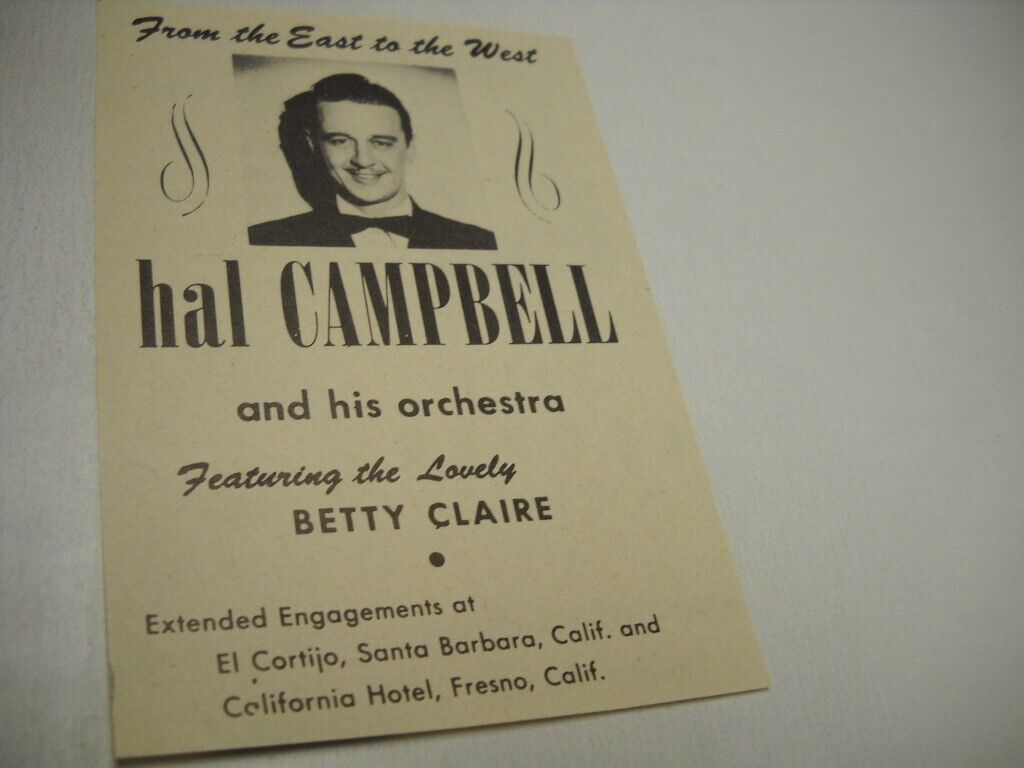 Hal Campbell Orchestra Featuring Betty Claire Original 1945 Promo Trade Advt