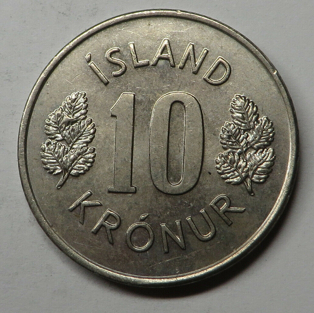 Iceland 10 Kronur 1975 Copper-nickel Km#15 Unc
