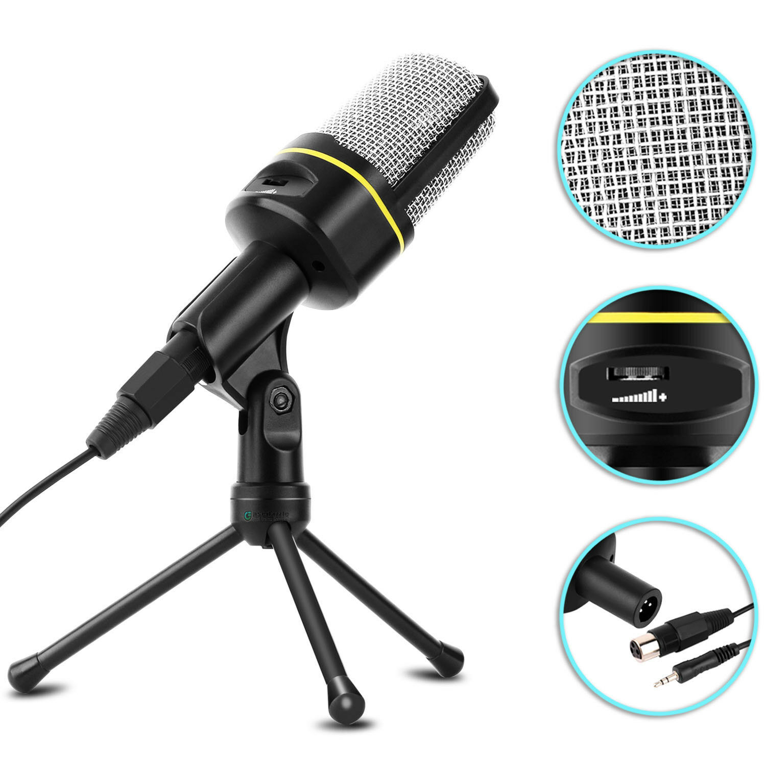Microphone With Mini Stand Tripod Audio Recording For Computer Pc Phone Desktop