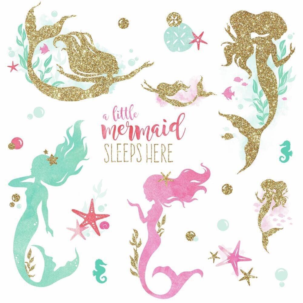 Roommates Rmk3562scs Mermaid Peel And Stick Wall Decals With Glitter