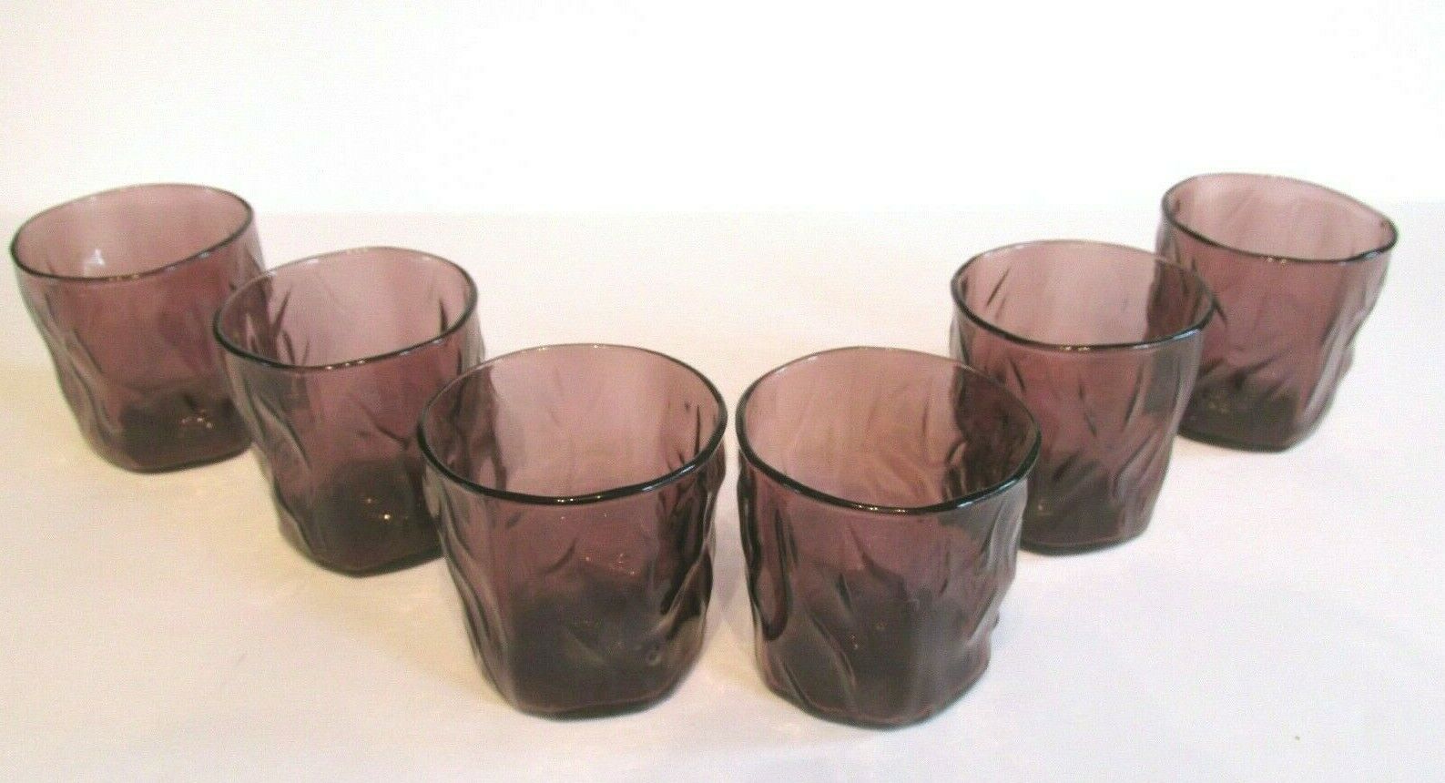 6 Vintage Seneca Driftwood Plum Amethyst Purple Crinkle Old Fashioned Glasses
