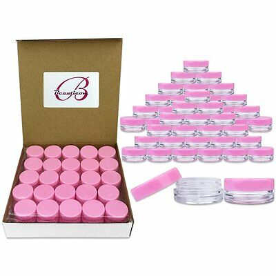 50 Pack 3 Gram/ml Pink Lid Plastic Makeup Cosmetic Cream Sample Jar Containers