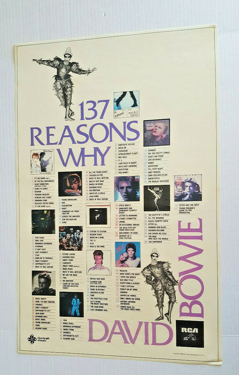 David Bowie 137 Reasons Why Poster 1980 Rare 27"x17" Rca Catalog Promo