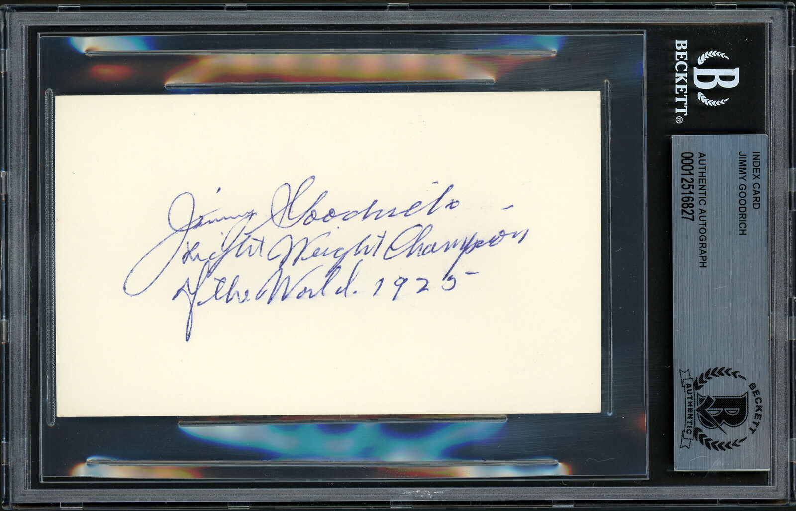 Jimmy Goodrich Autographed 3x5 Index Card '25 Lightweight Champ Beckett 12516827